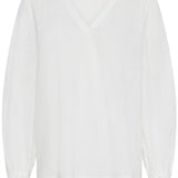 White blouse with lace details on a white background
