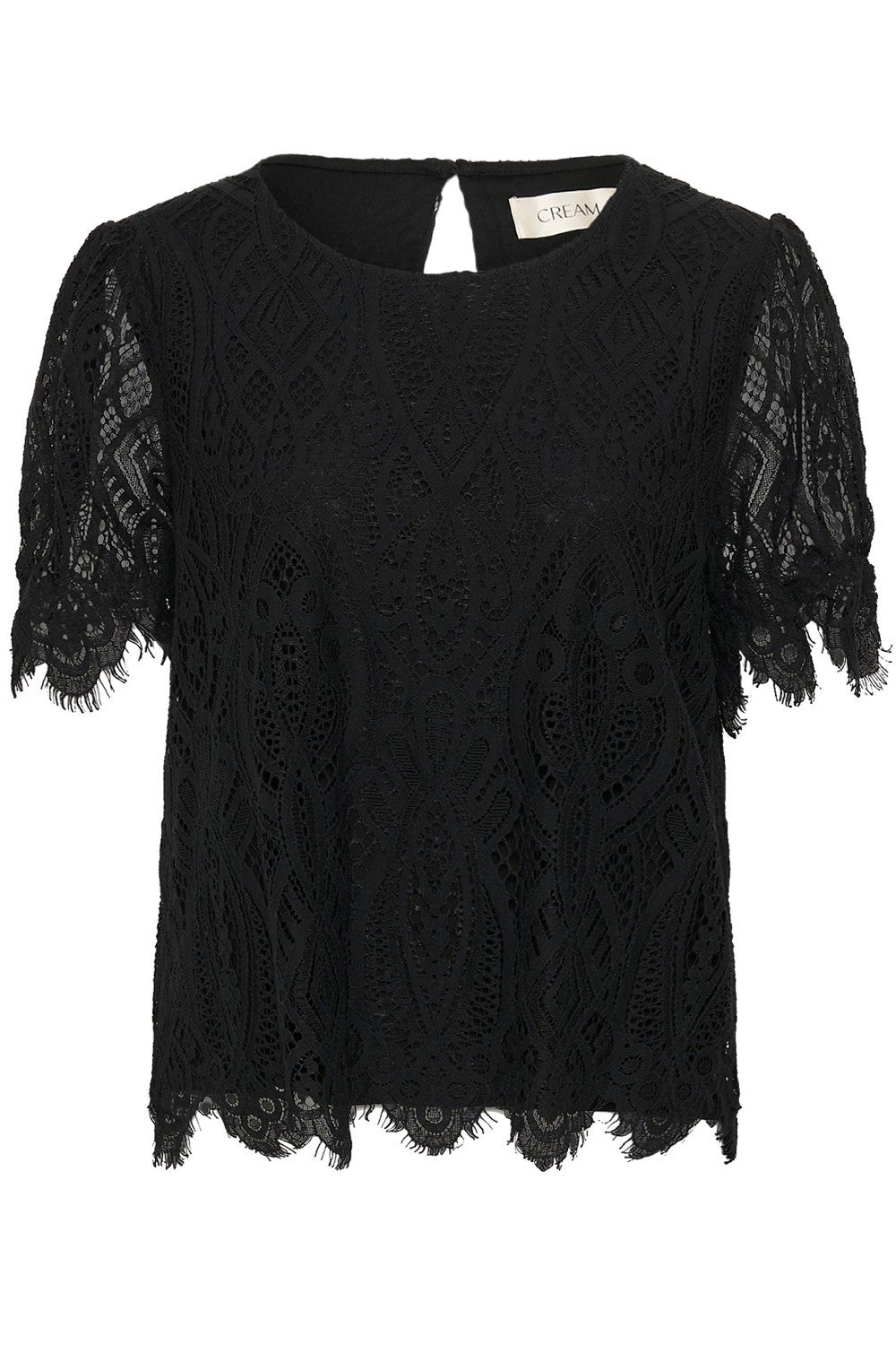 Black lace top on a white background