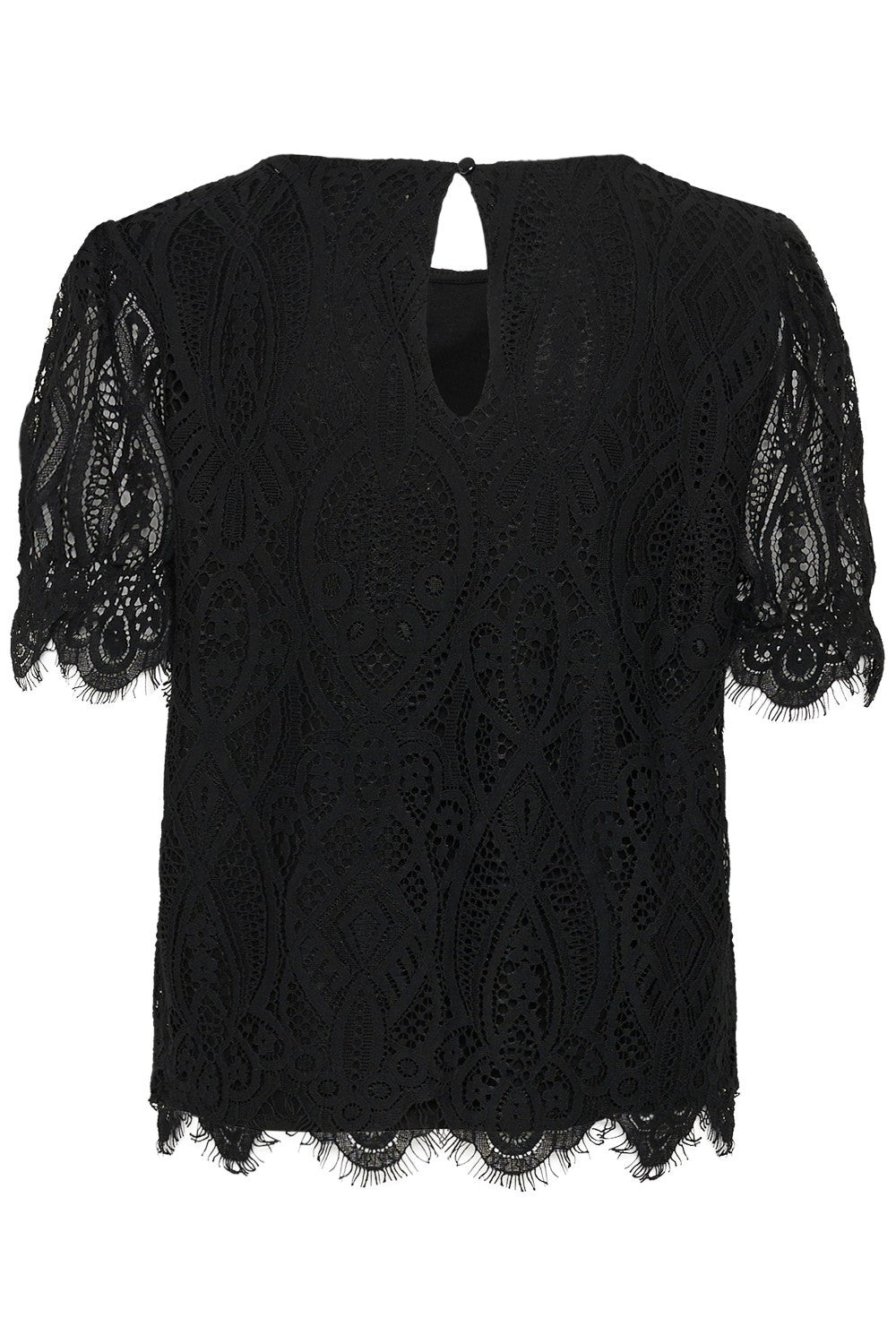 Black lace top on a white background
