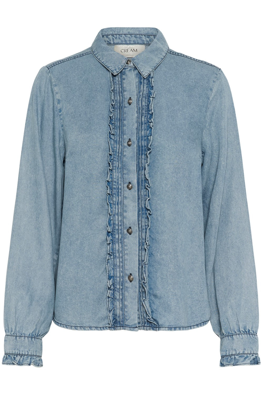 Blue denim shirt on a white background