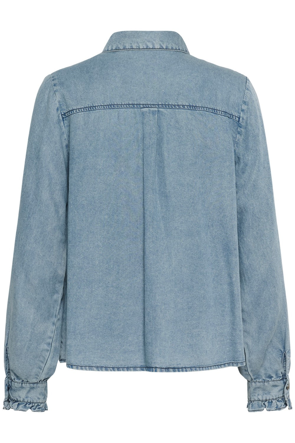 Light blue denim shirt on a white background
