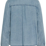 Light blue denim shirt on a white background