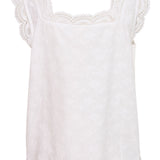 The Cream Emma Top is a romantic and stylish addition to any wardrobe. Made with 100% cotton, it features a sleeveless design and a flattering square neckline. The delicate embroidery and lace add a touch of elegance to this versatile piece.