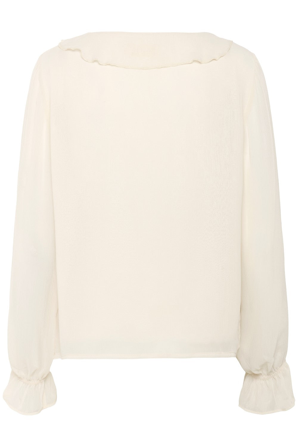 White blouse with long sleeves and tied cuffs on a white background