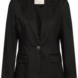 Black blazer with a visible brand label on a white background
