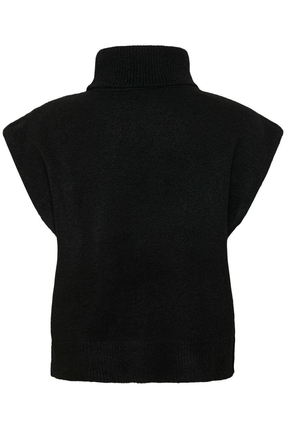 Black sleeveless sweater vest on a white background