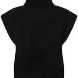 Black sleeveless sweater vest on a white background