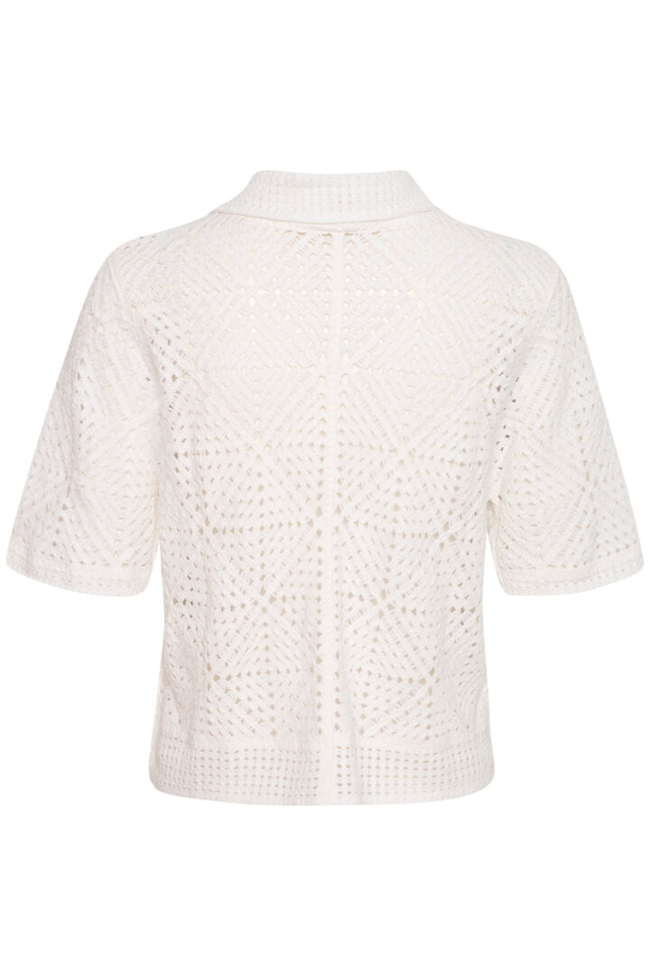 Add trendy texture to your wardrobe with the Cream Jin Cardigan. This crochet cardigan features a short sleeve, button front design with a stylish collar. Perfect for adding a touch of personality to any outfit.