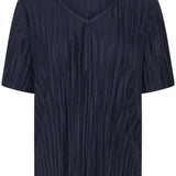 Navy pleated top on a white background