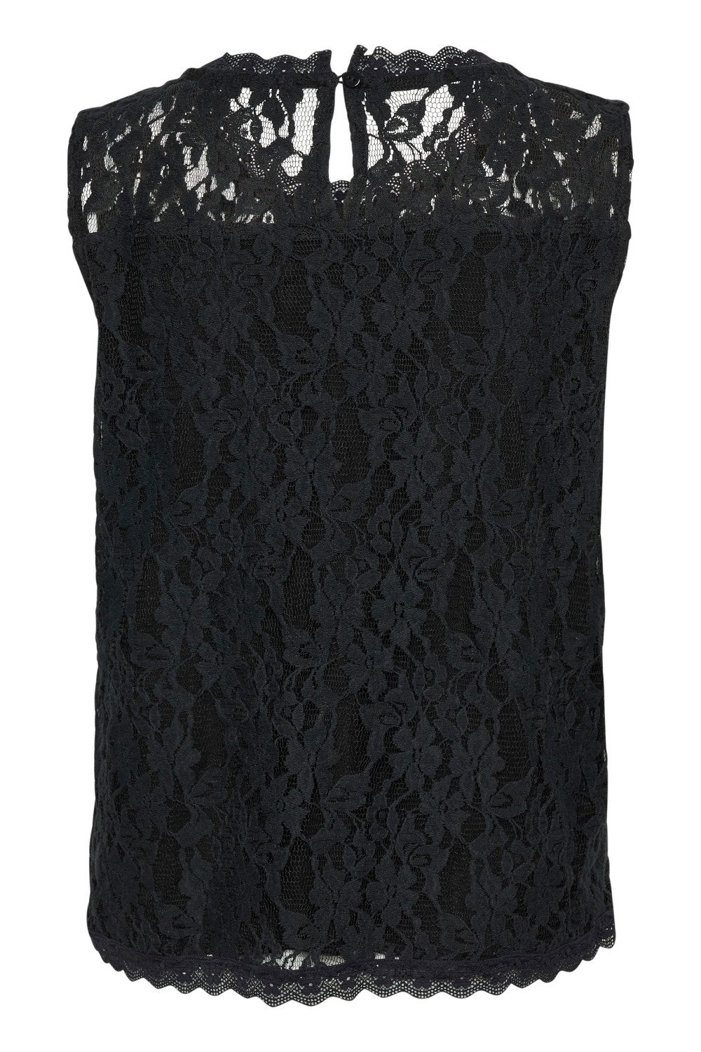 Black lace sleeveless top on a white background