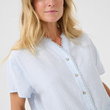 Effortlessly elevate your wardrobe with our Cream Lori Lace Shirt. This lightweight, full button front shirt makes for an easy and stylish addition to any outfit. The subtle lace detailing adds a touch of elegance, perfect for most occasions.