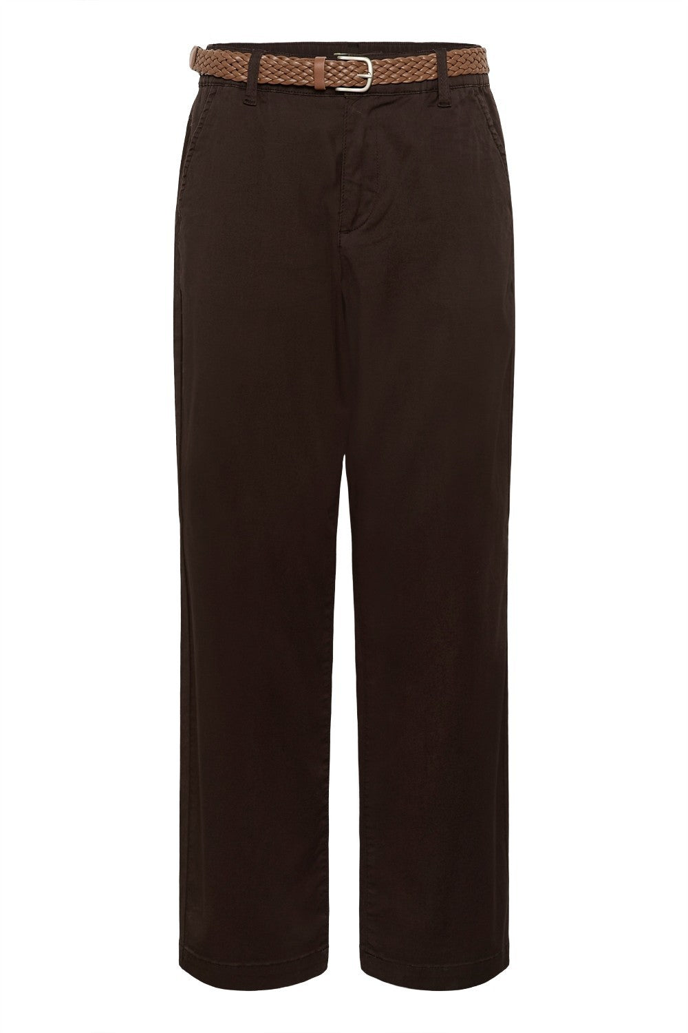 Brown pants with a belt on a white background