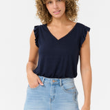 Expertly crafted to elevate your casual wardrobe, the Cream Luna Jersey TShirt features a solid design with a linen blend for softness and breathability. The delicate cap sleeves add a feminine touch to this versatile and stylish top. It's a must-have!