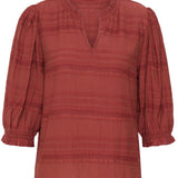 Red blouse with ruffled sleeves on a white background