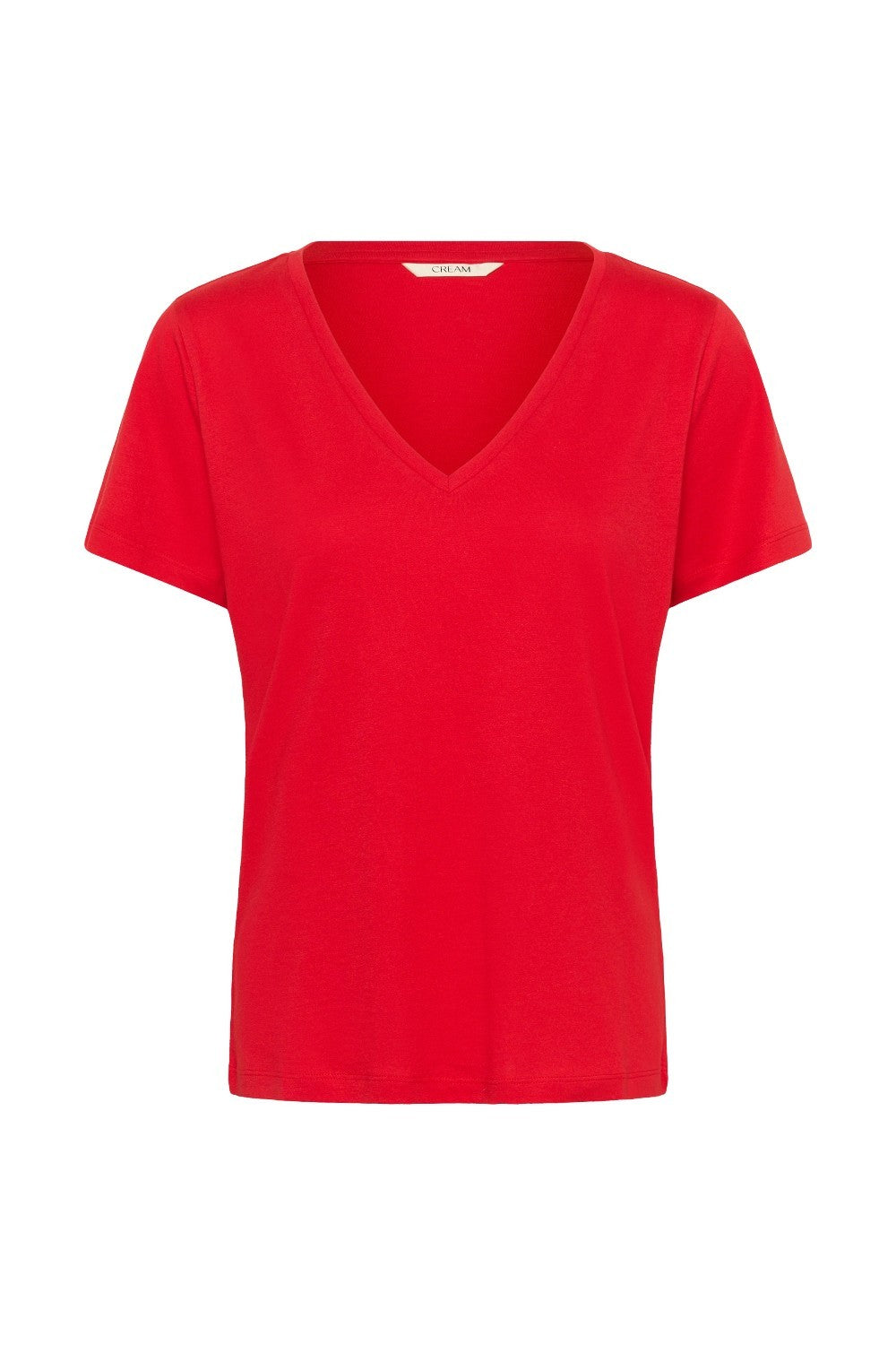 Red V-neck t-shirt on a white background