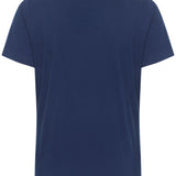 This blue, short-sleeved v-neck Tshirt is made from a comfortable and soft cotton/modal blend, ensuring top-notch quality. With a sleek design and versatile colour, it's the perfect addition to any wardrobe.