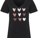 Add a touch of love to your wardrobe with our Cream Rllia T-Shirt. Made with soft cotton, this black v-neck tee features a playful heart motif. Perfect for casual days or dressing up with a twist of humour.