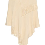 Beige poncho with fringe details on a white background