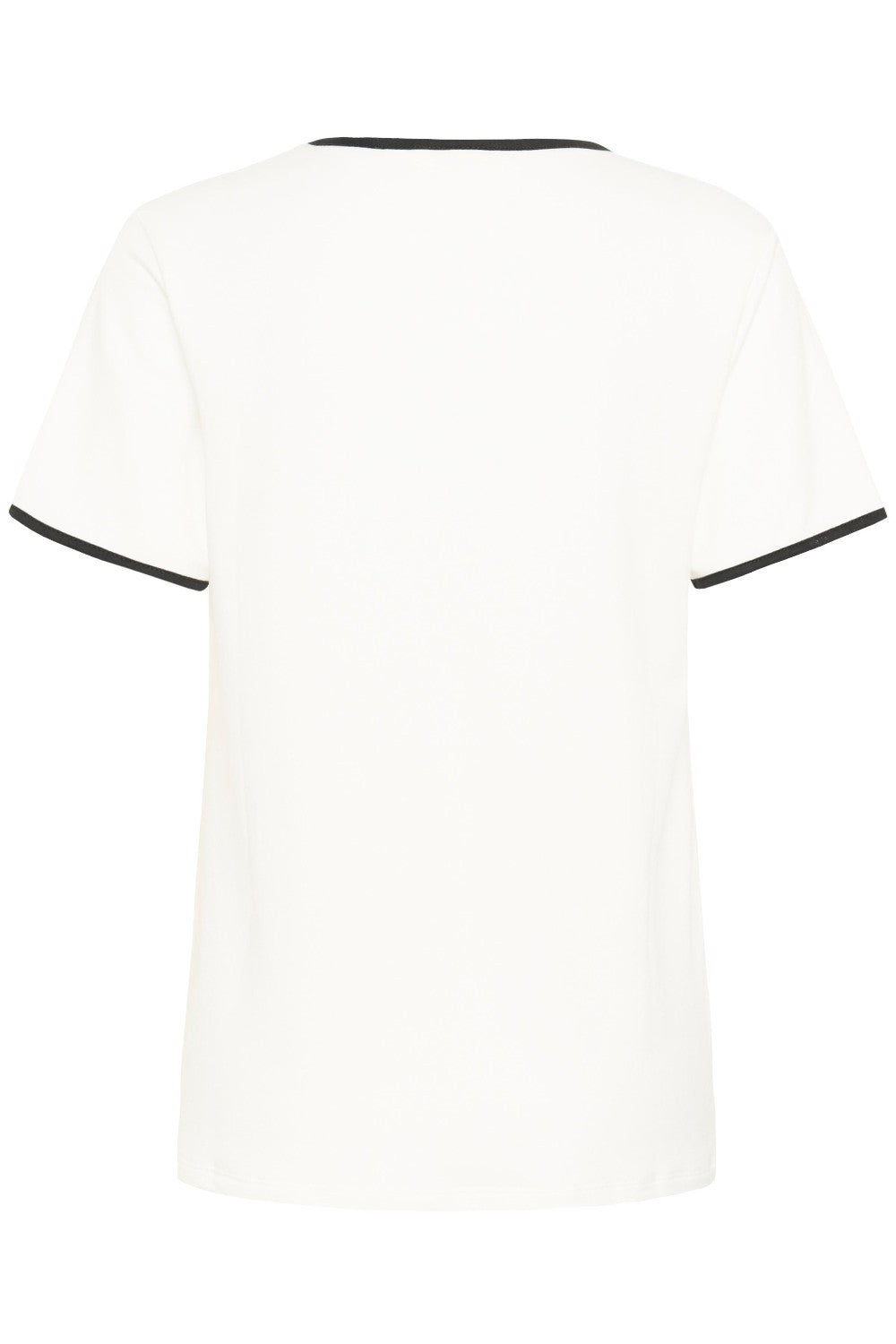 White top with black accents on a white background