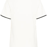 White top with black accents on a white background