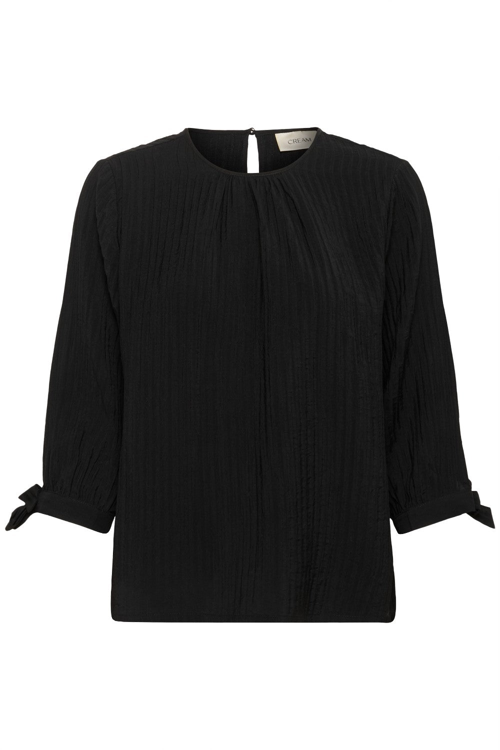 Black blouse with 3/4 sleeves on a white background