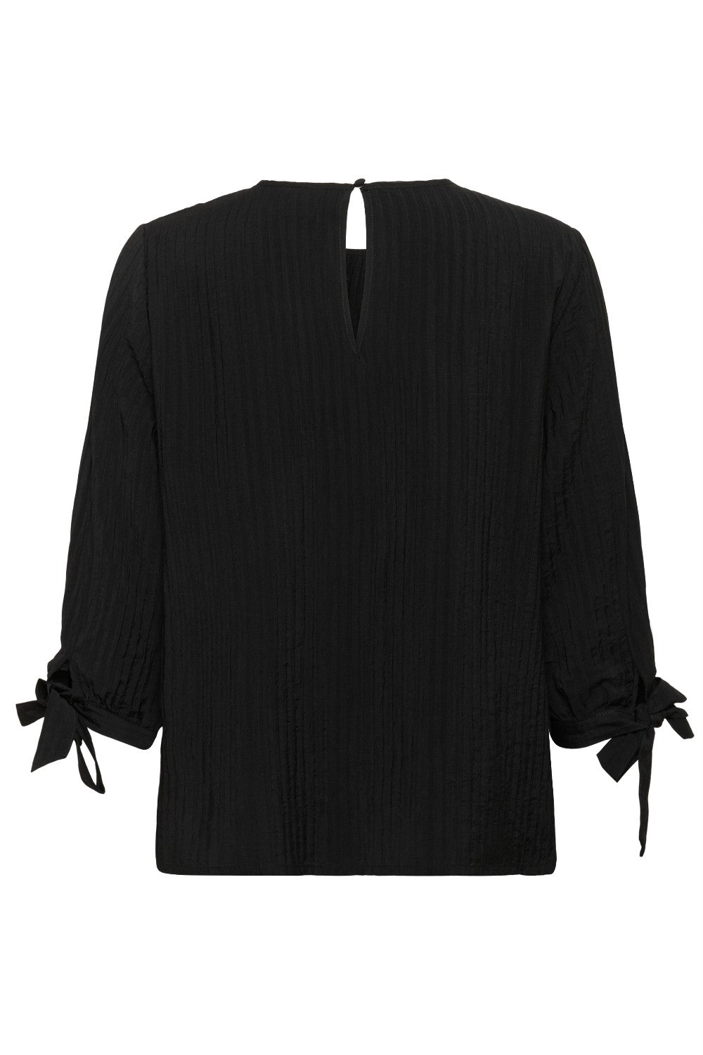Black blouse with tied sleeves on a white background