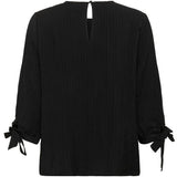 Black blouse with tied sleeves on a white background