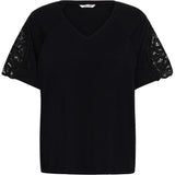 Black t-shirt with lace sleeves on white background