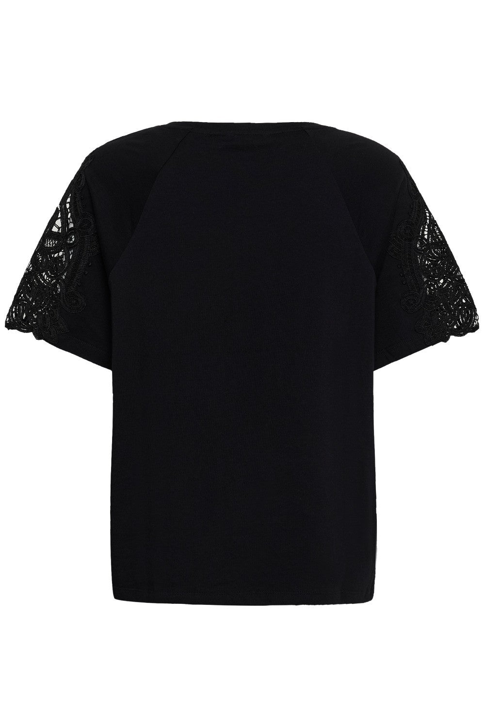 Black t-shirt with lace sleeves on white background