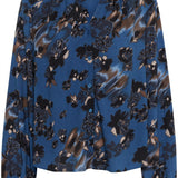 Blue floral patterned blouse on a white background