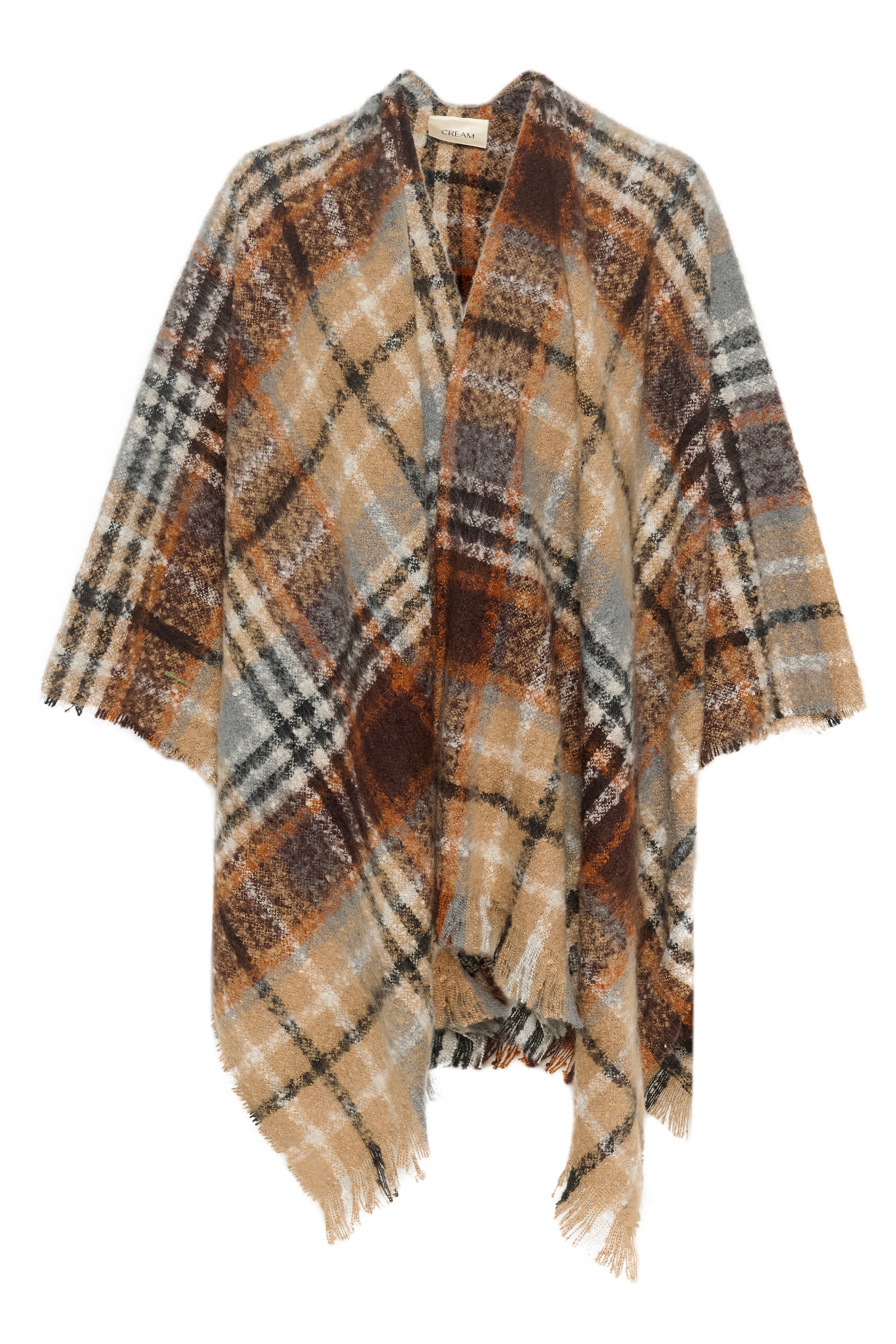 Upgrade your wardrobe with our Cream Tika Cape. Made with luxurious plaid fabric, this cape will wrap you in both comfort and style. Perfect for any occasion, take your outfit to the next level with this versatile and fashionable piece.