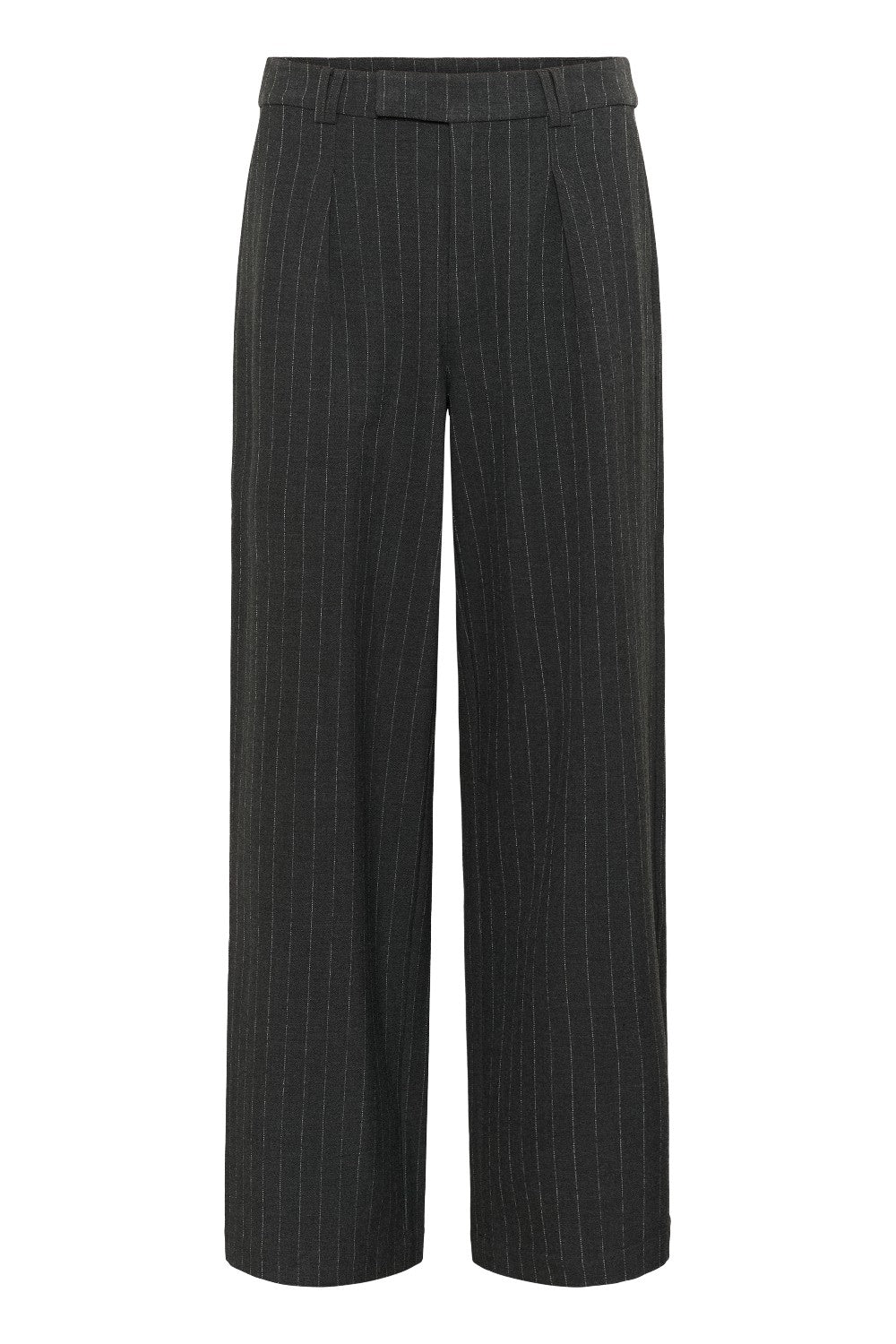 Black pinstripe pants on a white background