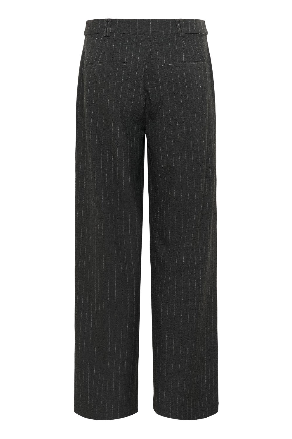 Black pinstripe pants on a white background