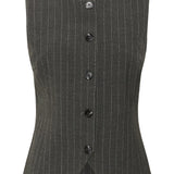 Gray pinstripe vest with buttons on a white background