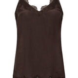 Brown lace-trimmed camisole on a white background