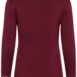 Maroon long-sleeve top with lace details on a white background