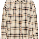 Plaid shirt with beige and brown pattern on a white background