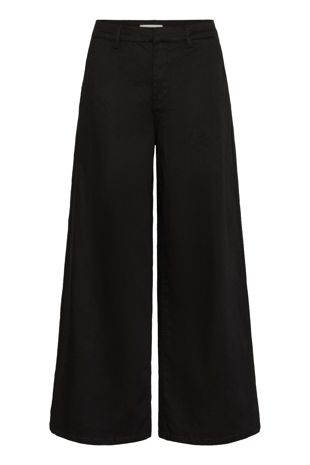 Black wide-leg pants on a white background