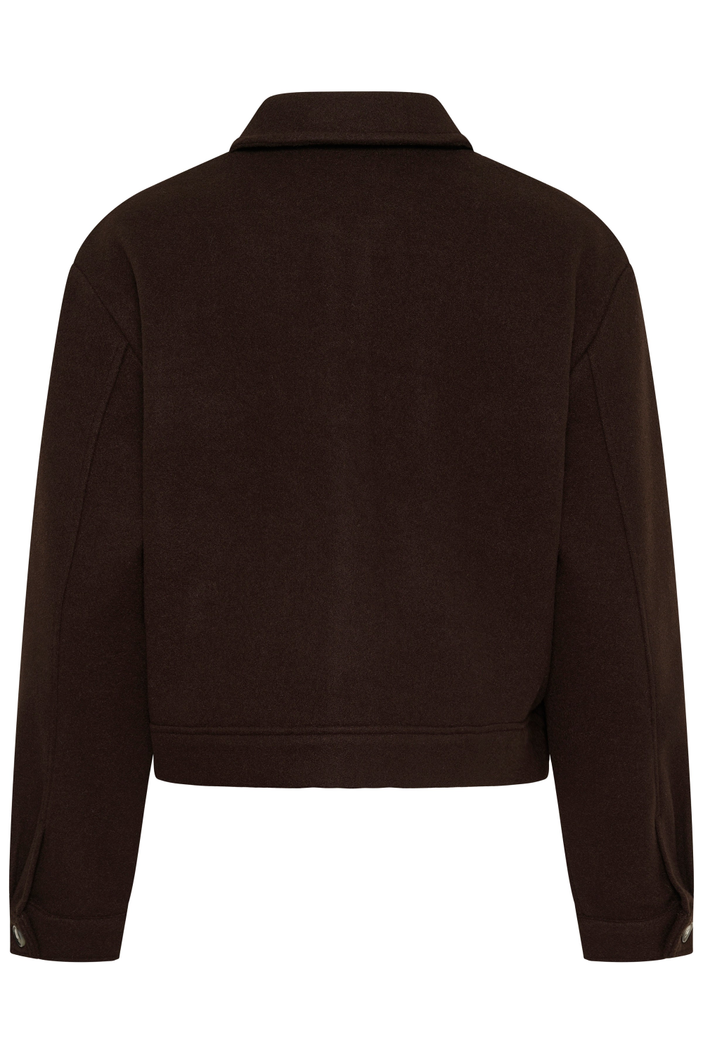 A dark brown jacket with a collar, shown from the back on a plain white background.