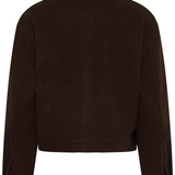 A dark brown jacket with a collar, shown from the back on a plain white background.
