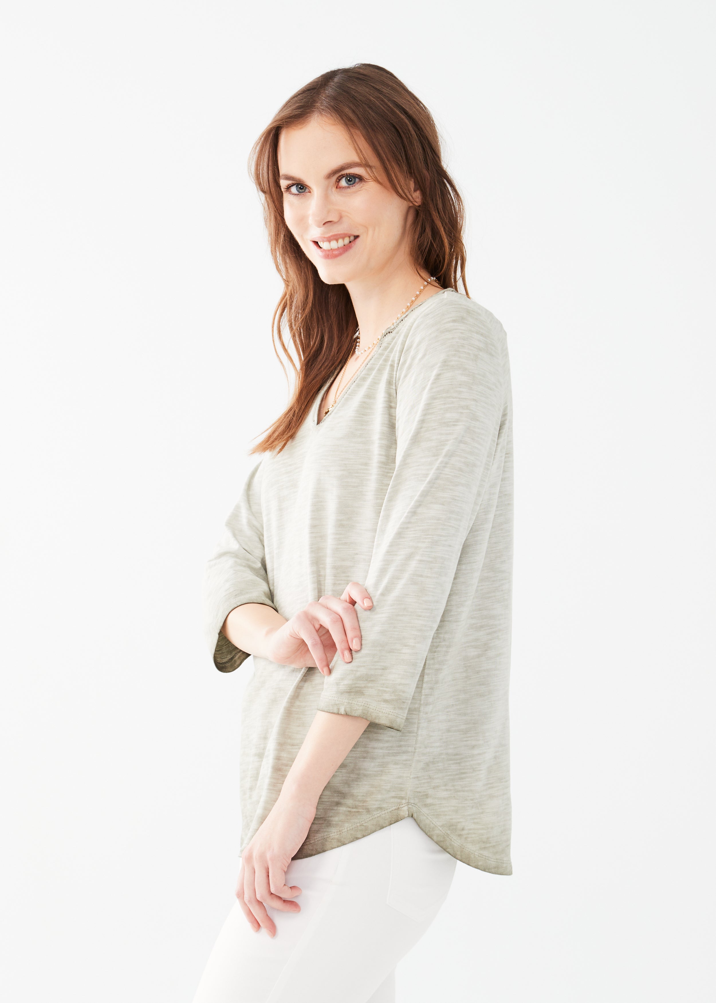 The FDJ 3/4 Sleeve Split Neck Top, available in 2 colours, is the perfect staple piece for any wardrobe!