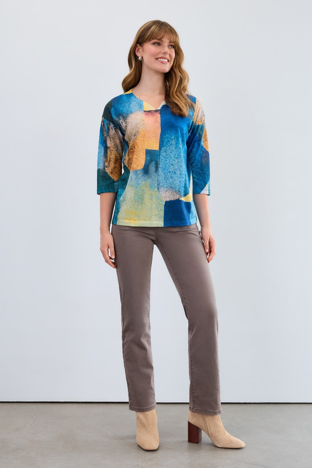 The FDJ Drop Shoulder Notch Neck Top offers a vibrant colour combination that brightens your casual wardrobe. Its lightweight fabric ensures comfort throughout the day, while the 3/4 sleeves provide a relaxed, easygoing style. Designed to pair effortlessly with denim, this top is a versatile choice for everyday wear.