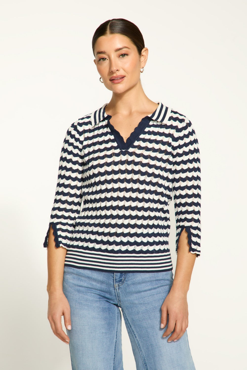 This FDJ Polo Sweater features a nautical-inspired design and is made with 100% cotton for comfort and durability. The beautiful and subtle details add a touch of sophistication to this classic piece. Stay stylish and comfortable with this must-have sweater.