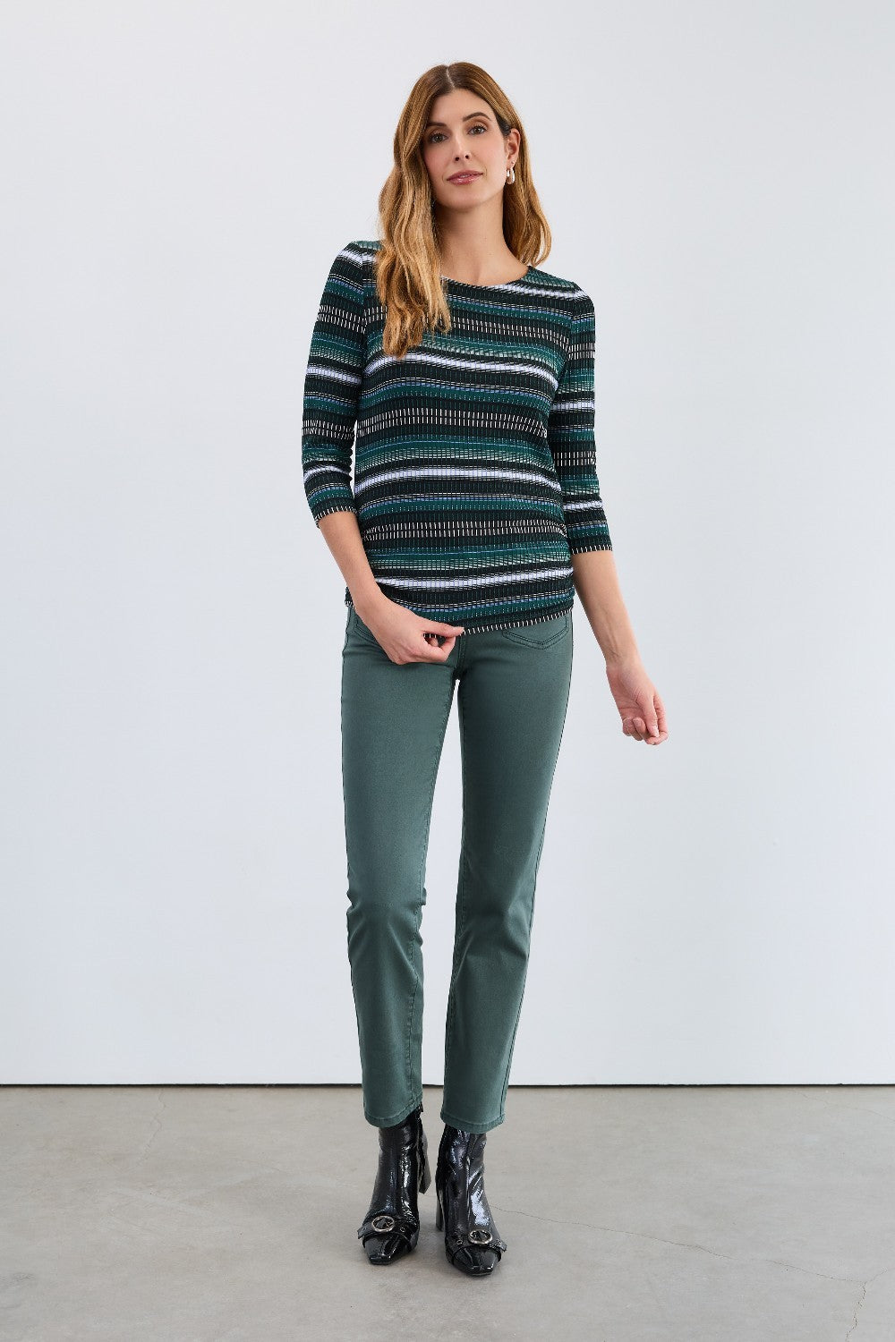 This FDJ Ruched Side Top features comfortable 3/4 sleeves and a casual design, making it an easy choice for everyday wear. The ruched detailing on the side adds a flattering touch, enhancing your silhouette while keeping you comfortable throughout the day.