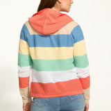 Expertly crafted with 100% cotton, the FDJ Striped Pointelle Hooded Cardigan provides ultimate comfort and style. The colourful stripes add a pop of personality to any outfit, making it a versatile addition to your wardrobe. Stay cozy and fashionable with this must-have piece.