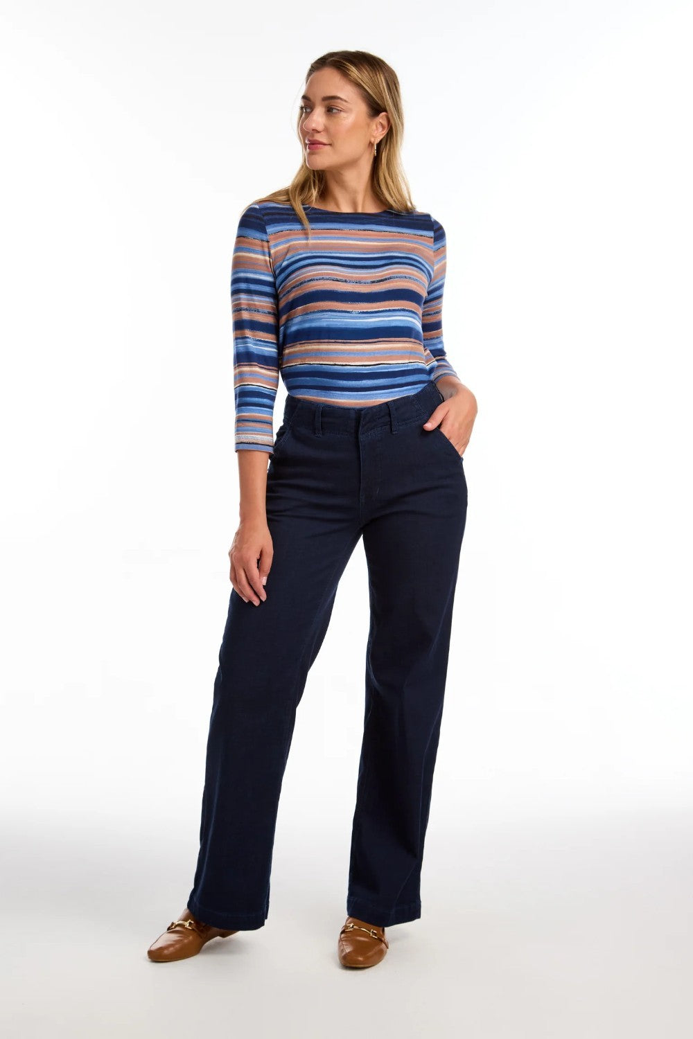 Crafted for style and comfort with functional pockets and a secure closure, this lightweight denim is perfect for any occasion, day or night.