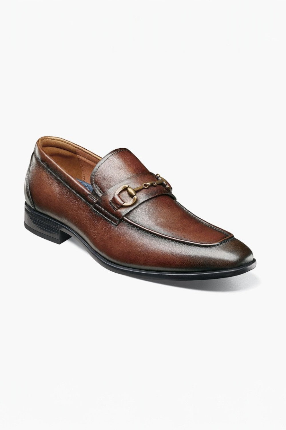 Brown leather loafer shoe on a white background