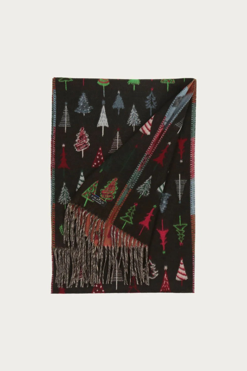 Festive scarf with Christmas tree pattern on a white background