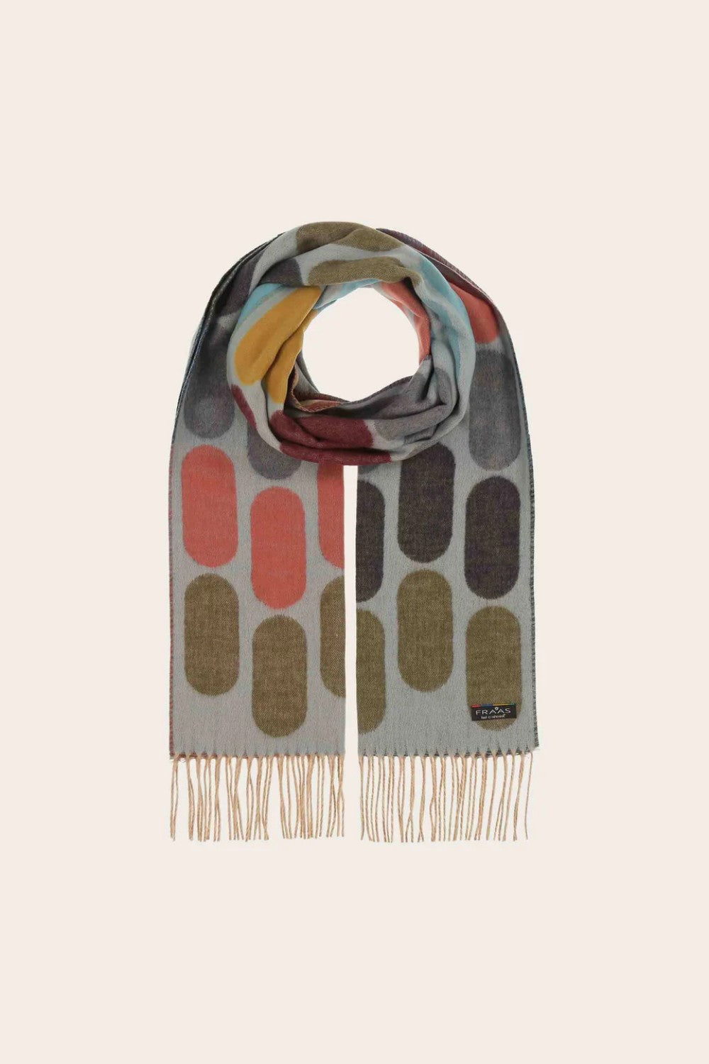 Scarf with colorful abstract pattern on a beige background