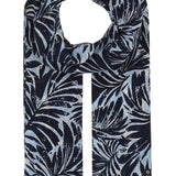 Scarf with blue leaf pattern on a white background